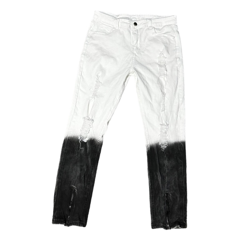 Two-tone Destroyed Black and White Straight Leg Jeans Size M
